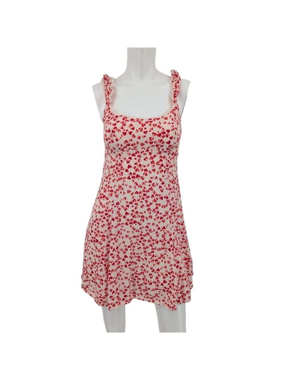 Heart Print Mini Babydoll Dress Coquette Y2K Whimsical Kawaii Feminine 90s Small